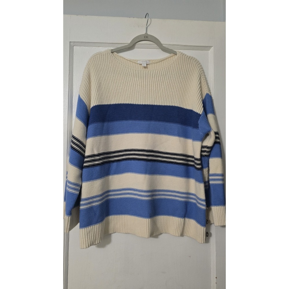 Charter Club Striped Button-Trim Heavy Knit Sweater Relaxed Blue Regular XL - Picture 1 of 6